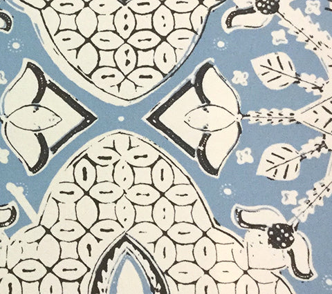 China Seas Fabric: New Batik - Custom Zibby Blue / Brown on Cream Suncloth detail
