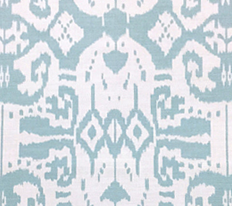 China Seas Fabric: Island Ikat - Custom Aqua on Tinted Belgian Linen / Cotton