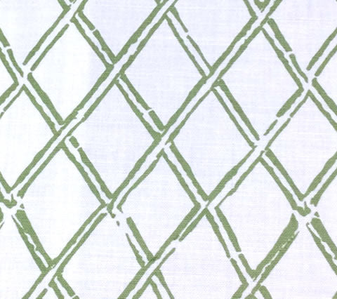 China Seas Fabric: Lyford Diamond Bamboo - Custom Jungle Green on White Belgian Linen/Cotton