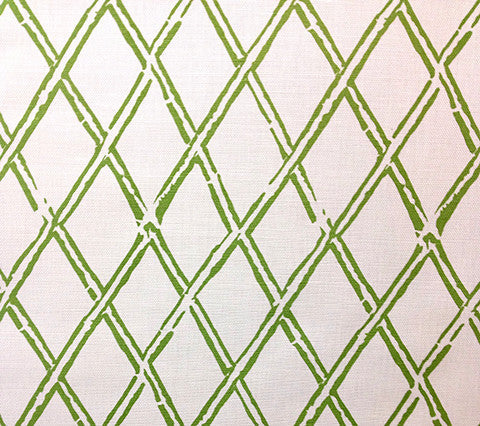 China Seas Fabric: Lyford Diamond Bamboo - Custom Jungle Green on White Belgian Linen / Cotton