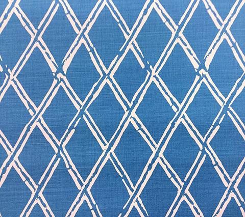 China Seas Fabric: Lyford Diamond Bamboo - Custom White Dove on Giles Blue Belgian Linen / Cotton
