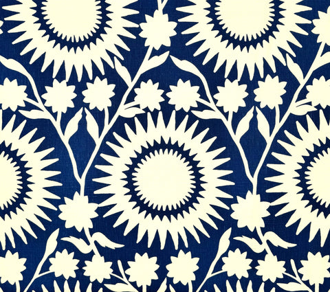 China Seas Fabric: Daisy Blotch - Custom New Navy On Silk Matka