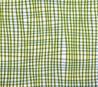 A close-up of a fabric pattern featuring vertical wavy stripes in olive green, light blue, and white.