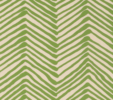 Alan Campbell Fabric: Zig Zag - Custom Jungle Green on  Vellum Suncloth
