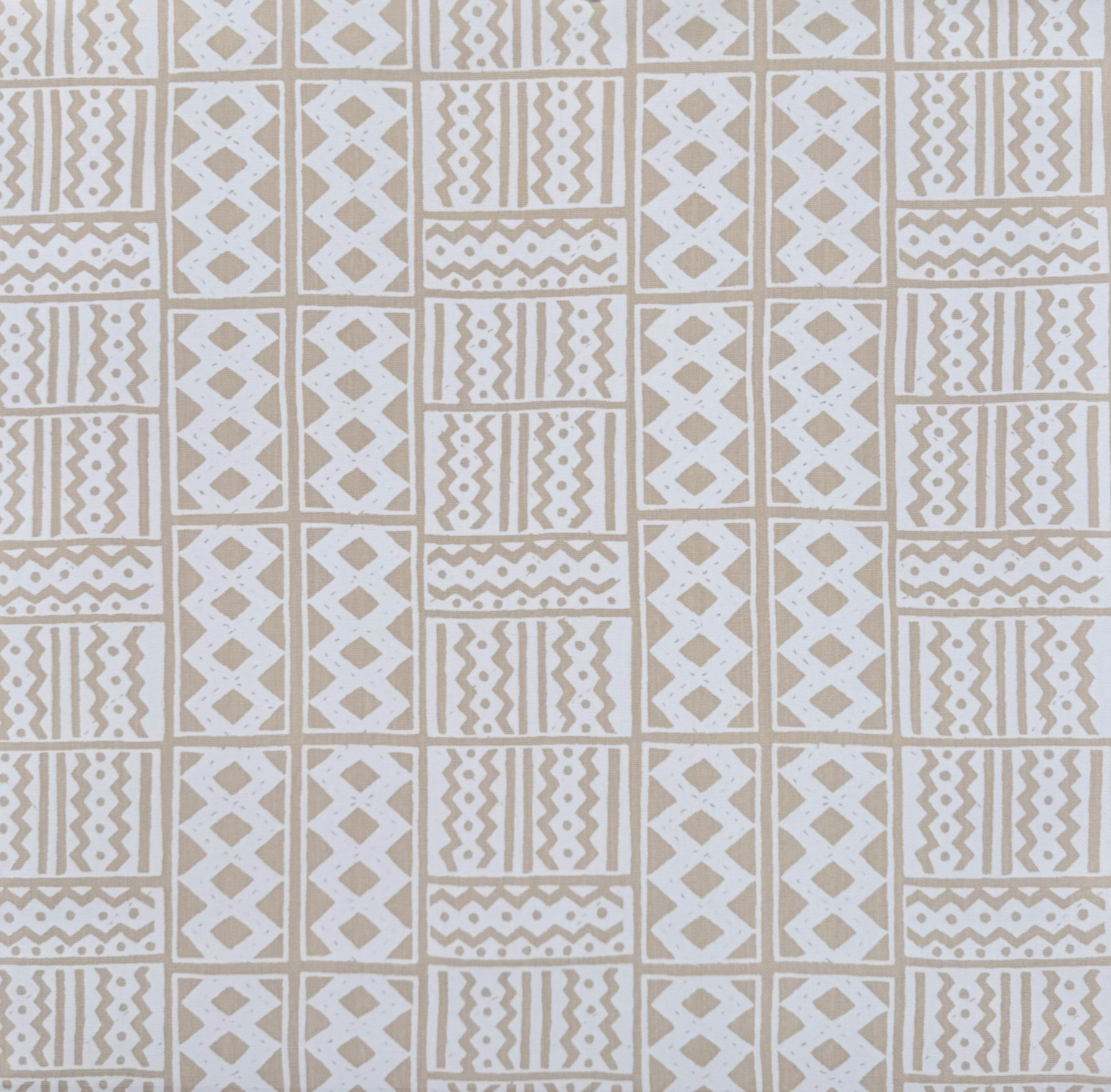 Patterned tile design with geometric shapes on a beige background