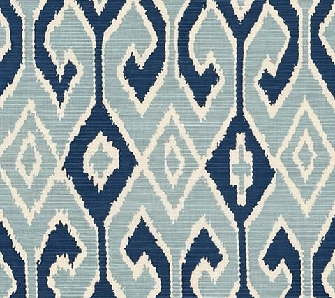 China Seas Fabric: Aquarius - Custom Navy / Medium Blue / Sky on White Belgian Linen / Cotton
