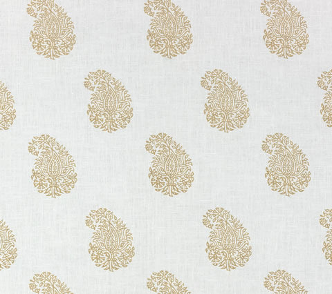 China Seas Fabric: Bangalore Paisley - Custom Taupe on White Linen