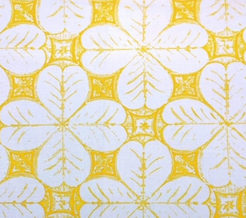 China Seas Fabric: China Flower - Custom Yellow on White Belgian Linen / Cotton