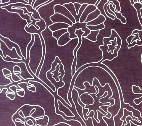 Alan Campbell Fabric: Potalla Outline - Custom Cream on Aubergine Belgian Linen / Cotton