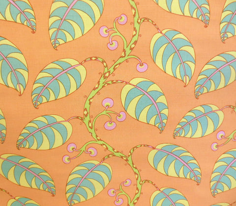 China Seas Fabric: Calypso Multi - Custom Turquoise / Pink / Yellow on Peach Linen / Cotton