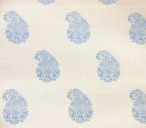 China Seas Fabric: Bangalore Paisley - Custom New Blue on Tinted Belgian Linen / Cotton