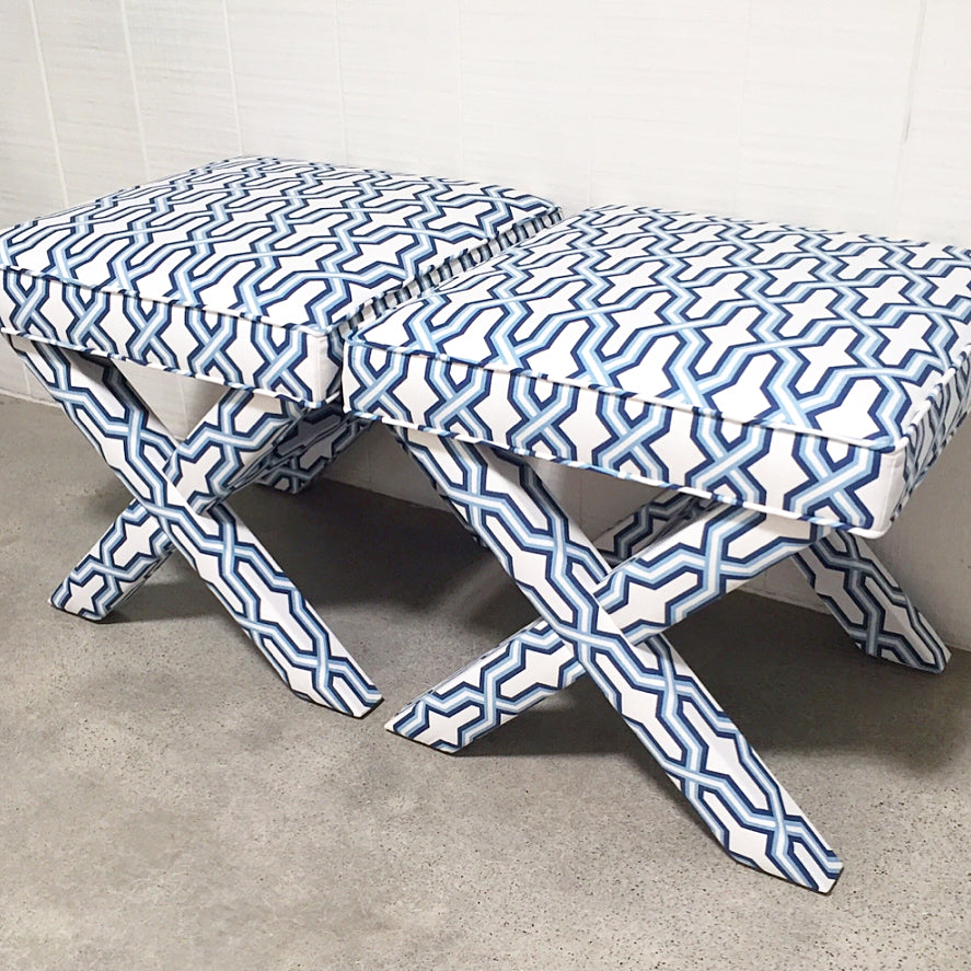China Seas Fabric: Ann's Stripe - Custom Imperial Blue On White Belgian Linen / Cotton main image 0