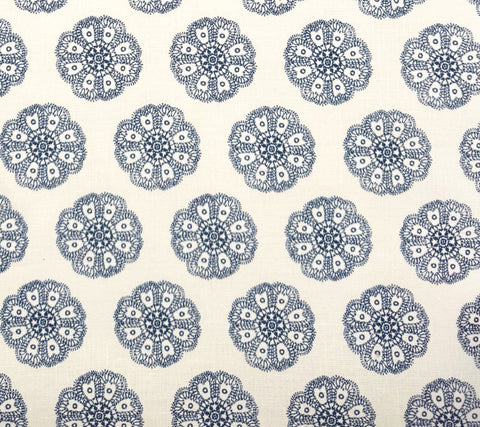 Home Couture Fabric: Jeanne Petite Fleur - Custom Navy on White 100% Belgian Linen
