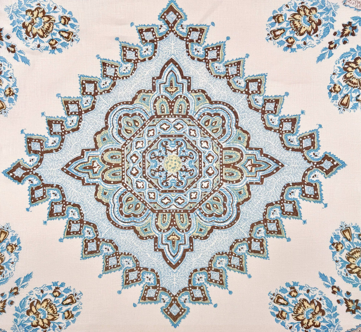 Decorative pattern with blue and brown colors on a beige background