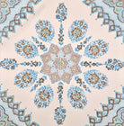 Decorative pattern with blue and brown elements on a beige background