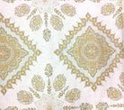 Home Couture Fabric: Persepolis - Custom Blue / Tobacco / Taupe on White Belgian Linen/Cotton