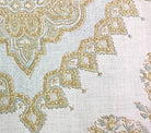 Home Couture Fabric: Persepolis - Custom Blue / Tobac / Taupe on White Belgian Linen detail