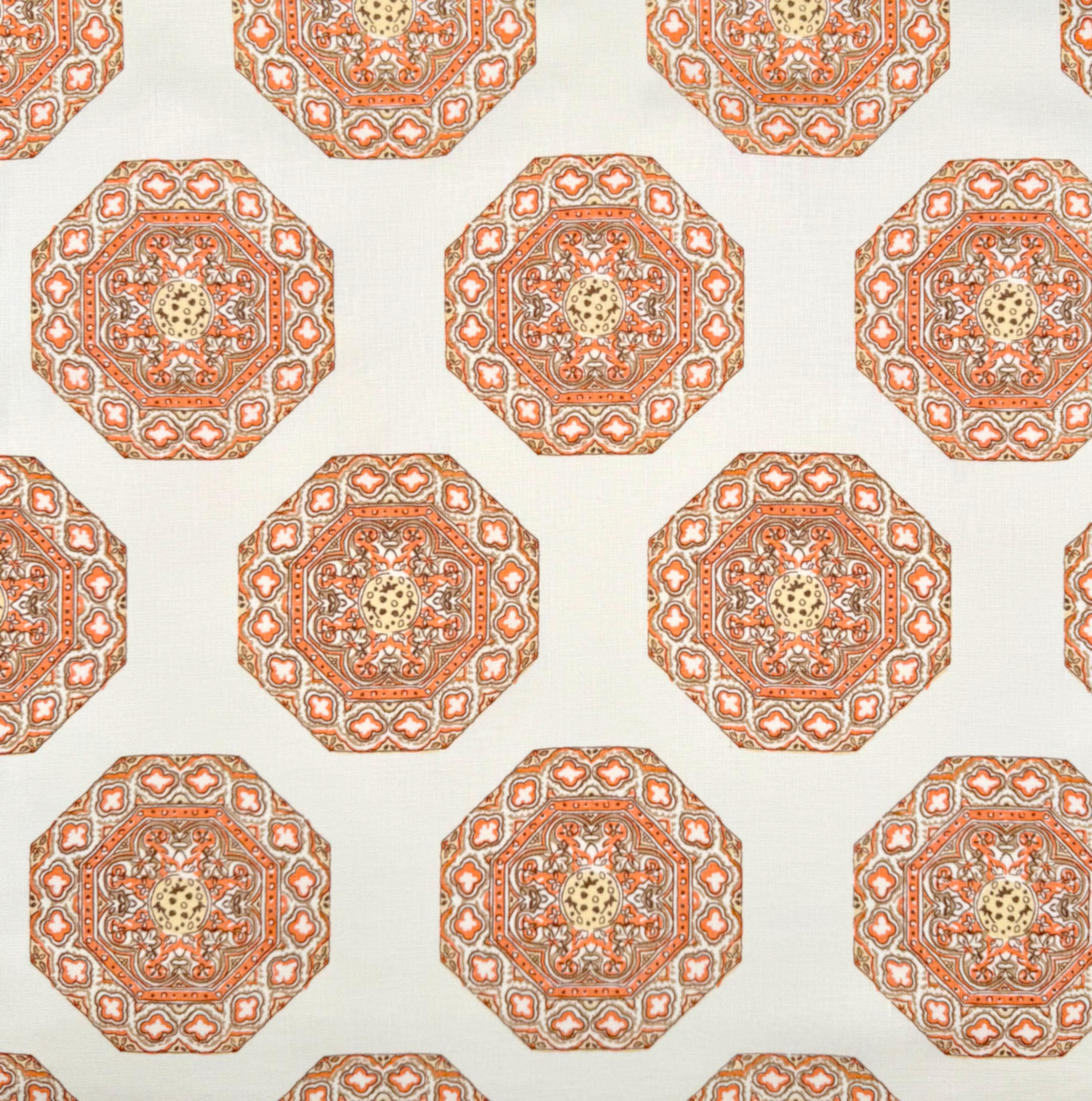 Patterned fabric with geometric design on a white background