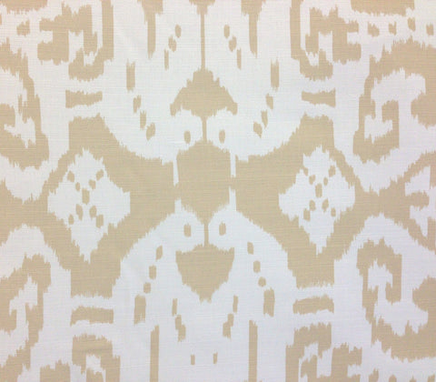 China Seas Fabric: Island Ikat - Custom Beige on White Belgian Linen / Cotton
