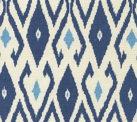 China Seas Fabric: Lockan - Custom Navy / Blue on Tinted Belgian Linen / Cotton