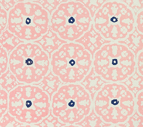 China Seas Fabric: Nitik Grande - Custom Pink / Navy on Belgian Linen / Cotton