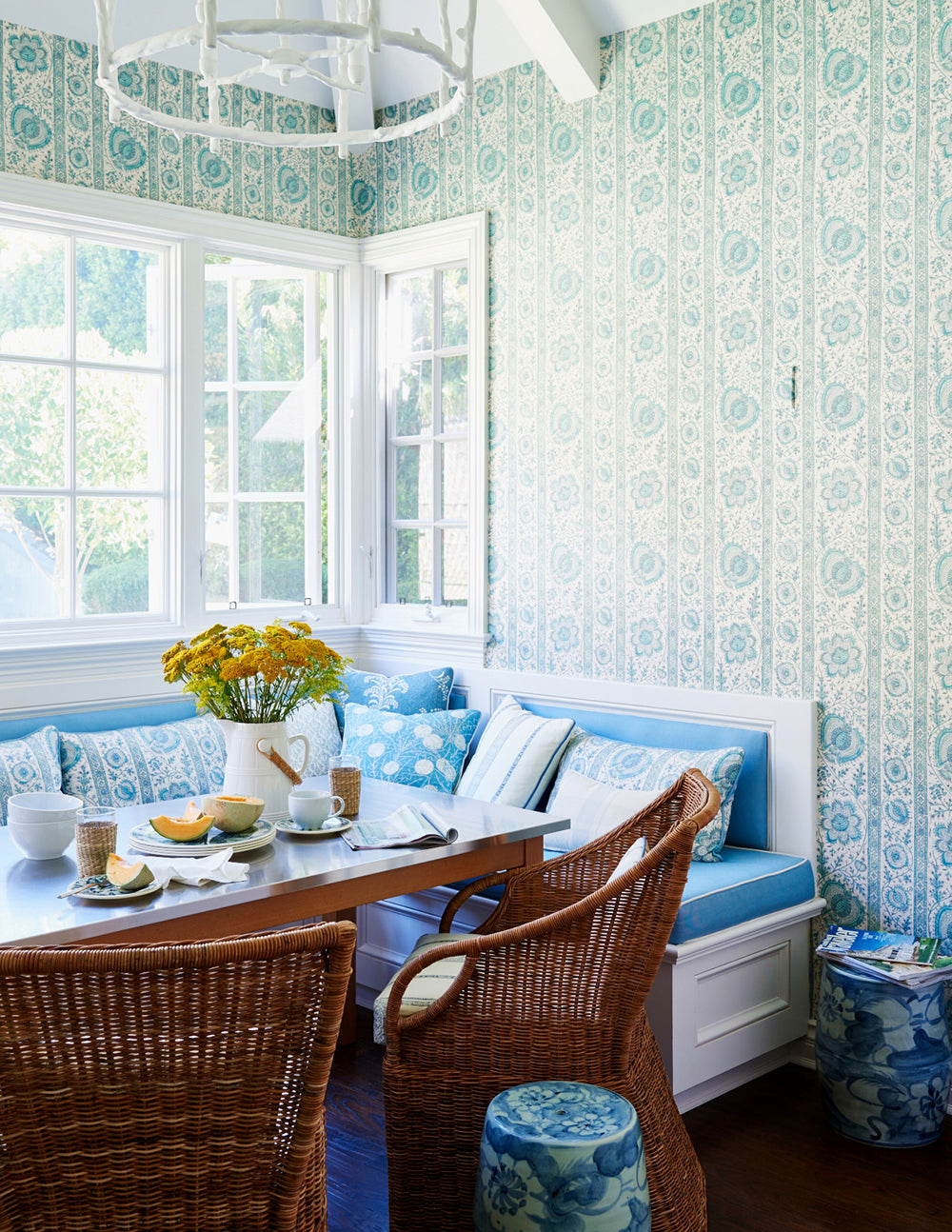 Palampore-Stripe-wallpaper-and-pillows-Mark-D-Sikes