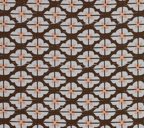 China Seas Fabric: Kyoto Two Color - Custom Brown / Peach on White Belgian Linen / Cotton