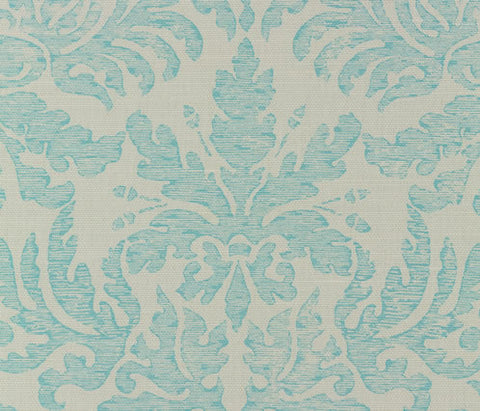 Quadrille Fabric: Sevilla Damask - Custom Turquoise on Tinted Belgian Linen / Cotton