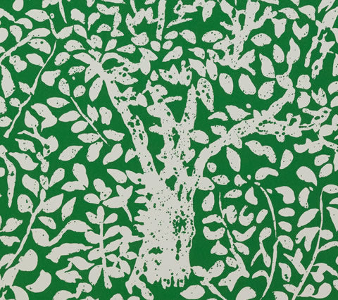 China Seas Wallpaper: Arbre de Matisse Reverse - Custom Garden Grove Green on Off-White Paper (5 yard minimum)