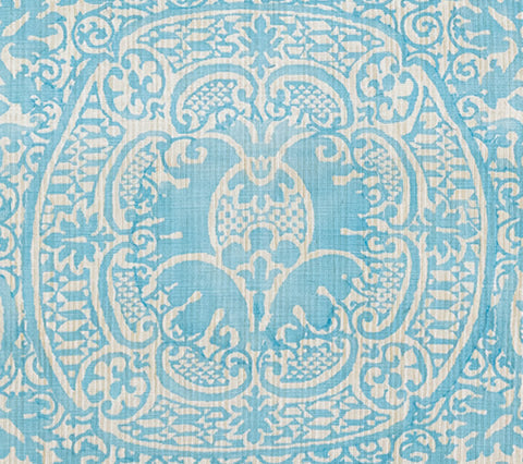 Quadrille Fabric: Veneto - Custom Venice Blue on Creme Velvet from Italy