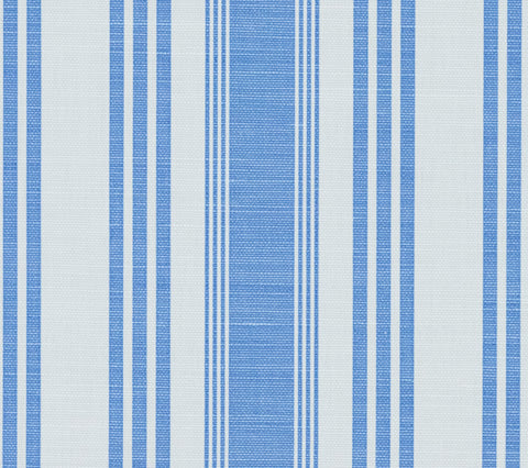 Quadrille Fabric: Lane Stripe  - Custom French Blue on Tinted Belgian Linen/Cotton