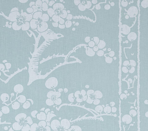 China Seas Fabric: Hawthorne - Custom Pale Aqua on White 100% Linen