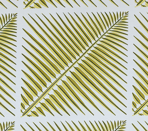 China Seas Fabric: Bahama Palm - Custom Multi Greens on White Belgian Linen / Cotton