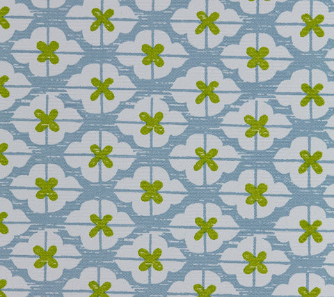 China Seas Fabric: Kyoto Two Color - Custom Cadet Blue / New Apple Green on White Suncloth