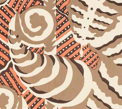 Alan Campbell Fabric: Ferns - Custom Cinnabar / Brown / Taupe on Cream Suncloth
