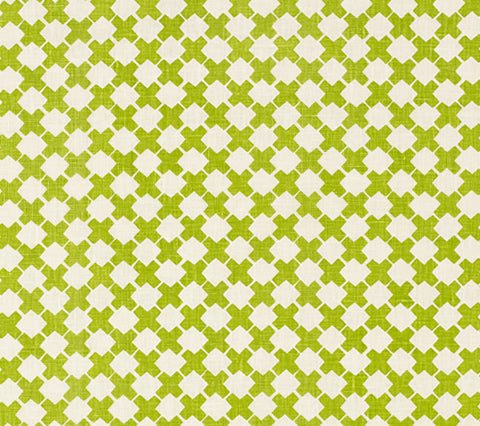 China Seas Fabric: Double Cross  One Color - Custom Jungle Green on Tinted Belgian Linen/Cotton
