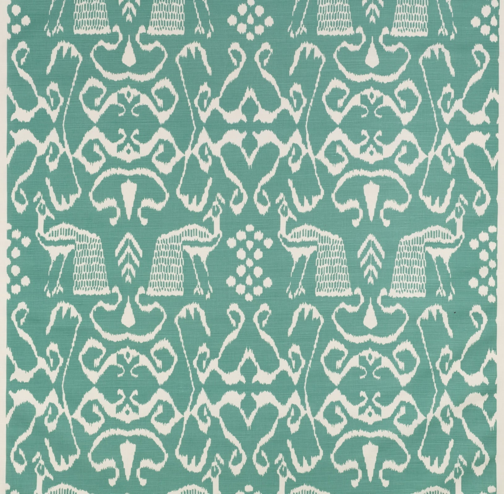 China Seas Fabric: Georgia Small Scale - Custom French Green / Windsor Blue on Tinted Belgian Linen / Cotton