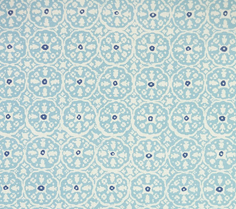 China Seas Fabric: Nitik II - Custom Windsor Blue / Navy on Tinted Belgian Linen / Cotton
