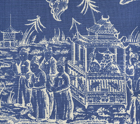 Quadrille Fabric: Royal Journey Reverse II - Custom New Navy on Tinted Belgian Linen / Cotton