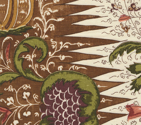 Quadrille Fabric: Les Indiennes Multicolor - Custom Multi Cinnamon on Tinted Belgian Linen / Cotton