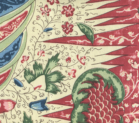Quadrille Fabric: Les Indiennes Multicolor - Custom Red / Blue / Olive Green on Tinted Belgian Linen / Cotton