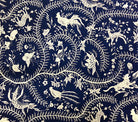 China Seas Fabric Cirebon Reverse Custom Navy on Tinted Belgian Linen Animals Vines Chinoiserie