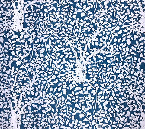 China Seas Fabric: Arbre de Matisse Reverse - Custom Dark Blue on White 100% Belgian Linen