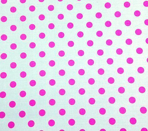 China Seas Fabric Hampton Custom Fuchsia small polka dots on White Belgian Linen Cotton