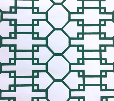 Quadrille Wallpaper: Brighton - Custom Rainforest Green on White Paper