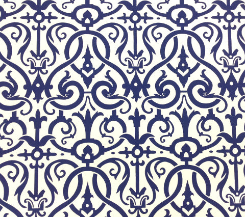 Quadrille Wallpaper: Charleston II - Custom Blue on White Paper (5 yard minimum)