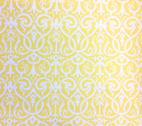 Quadrille Wallpaper: Charleston II Reverse - Custom Yellow on White Paper