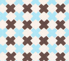 China Seas Fabric: Double Cross Multi - Custom New Blue / Brown on White Belgian Linen/Cotton DETAIL