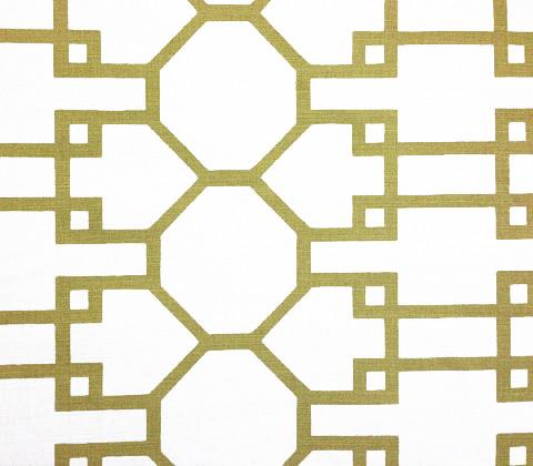 Quadrille Prints: Brighton - Custom Gold large trellis geometric pattern on Tinted Belgian Linen/Cotton