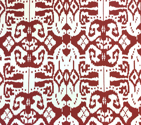 China Seas Fabric: Island Ikat - Custom Red ikat batik print on White Suncloth Sunbrella (Outdoor Quality)